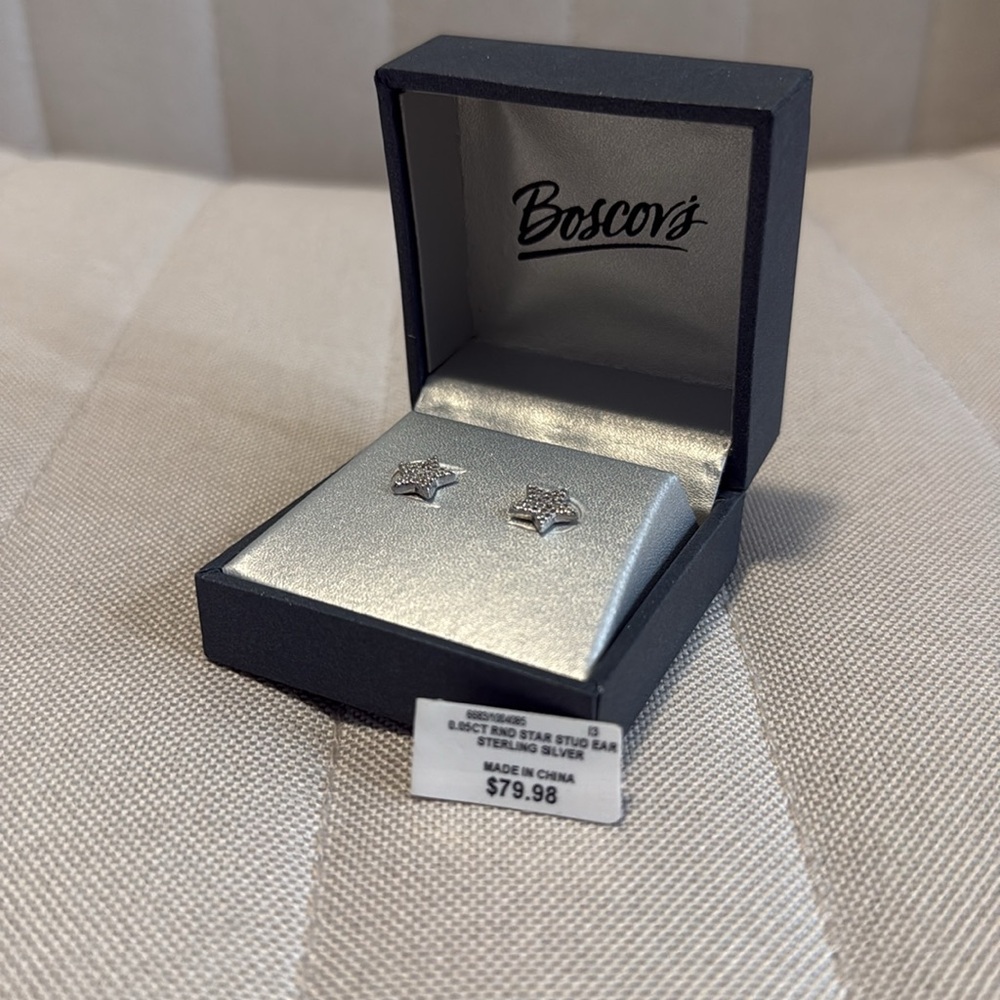 Boscov’s Sterling silver 0.05ct diamond star shaped earring studs